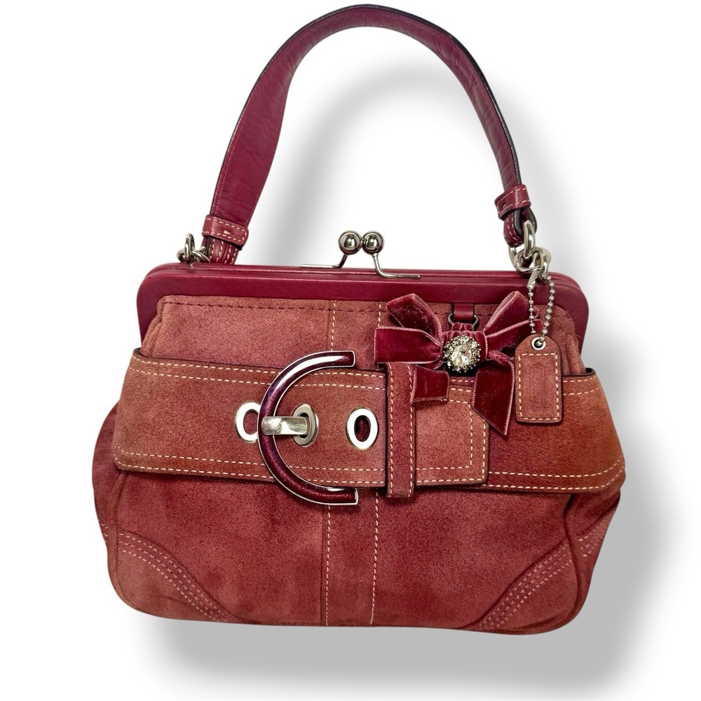 Vintage Coach 8A25 Suede Soho Mini Doctor Bag/Framed Kisslock Purse Oxblood Rare